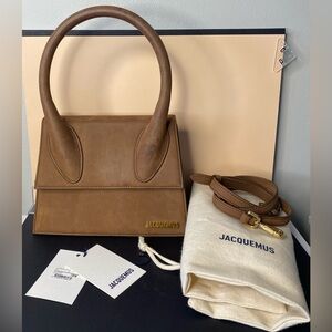 Jacquemus Brown Suede Le Chiquito Grand (largest size). Authentic with tags.
